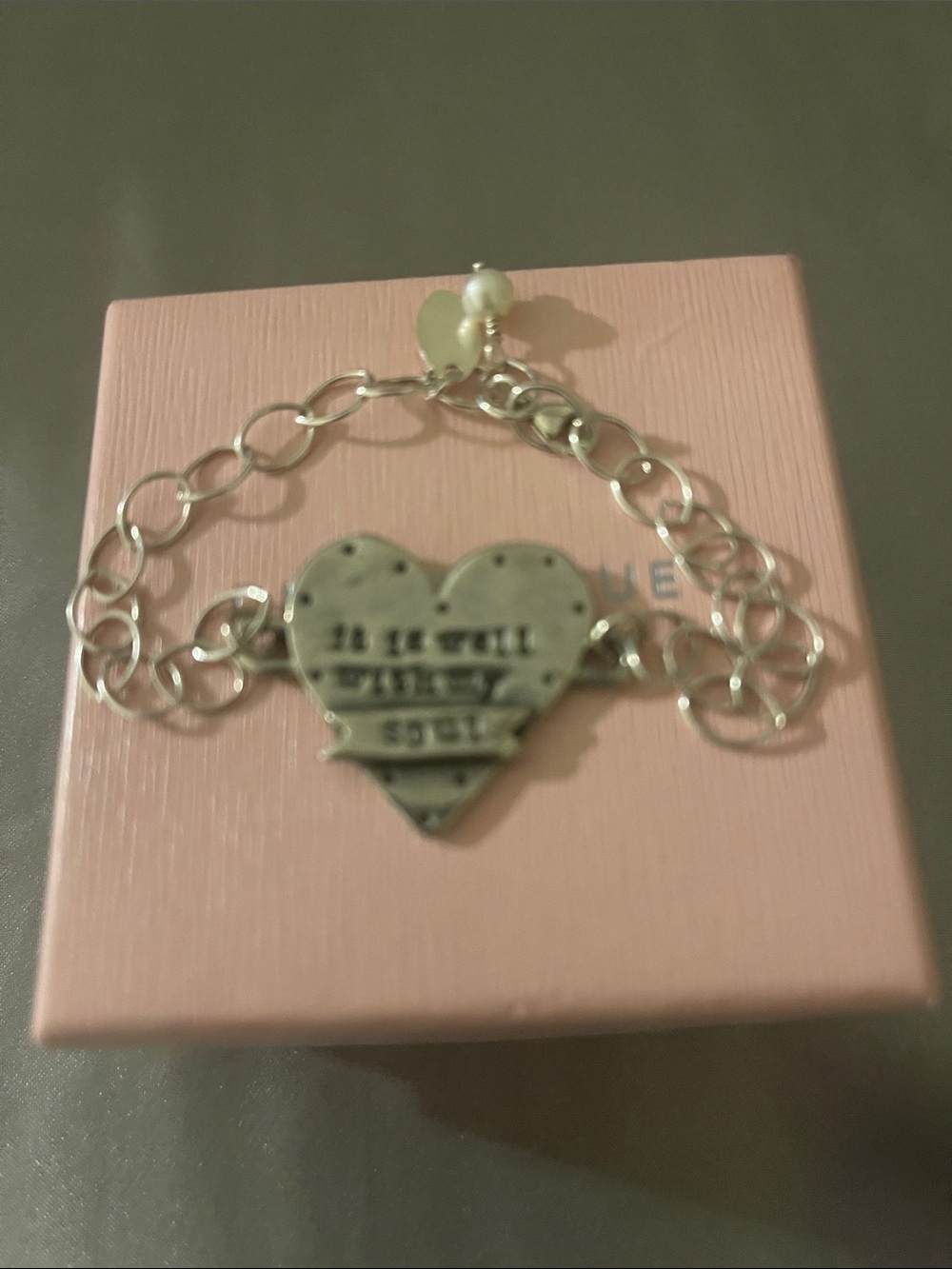 Silver Heart Link Bracelet with Inspirational Engraving